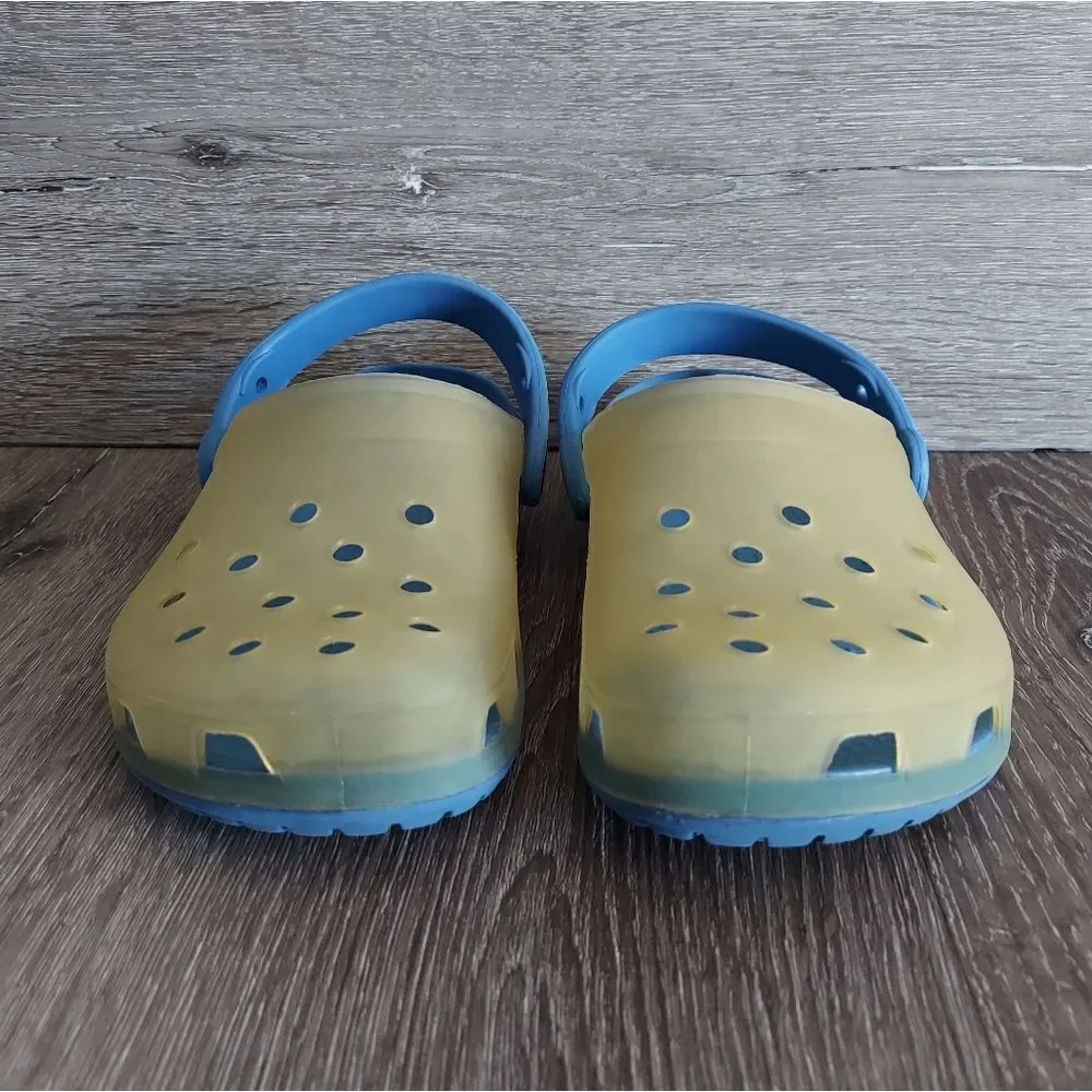 Crocs Kids Size 2 Clog Blue and Translucent Yellow Toddler Water Slip On Shoes